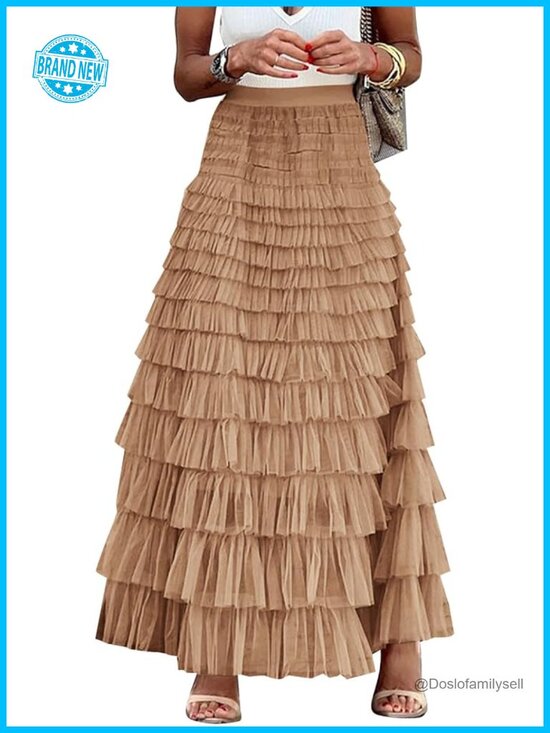 Dresses & Skirts - Women's Long Maxi Tulle Skirt A-Line Ruffle High Waisted Layered Mesh Tutu